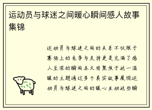 运动员与球迷之间暖心瞬间感人故事集锦