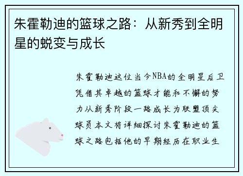 朱霍勒迪的篮球之路：从新秀到全明星的蜕变与成长